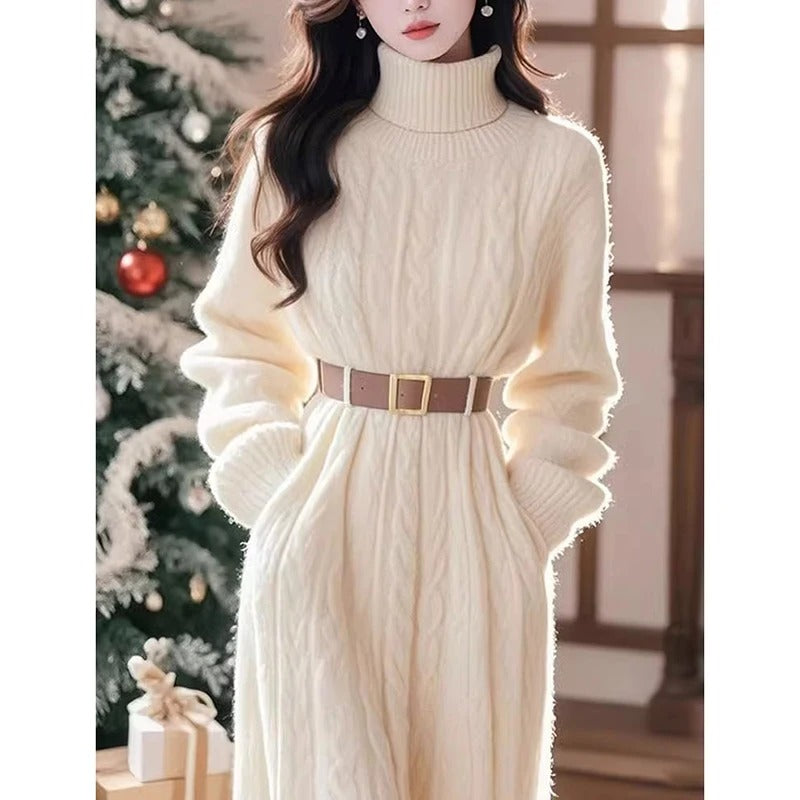 Neck Twisted Knit Sweater Dress