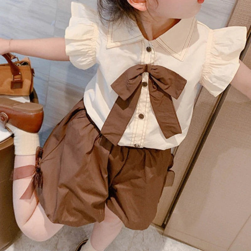 Black Brown Set New Bow Tops and Shorts Suit