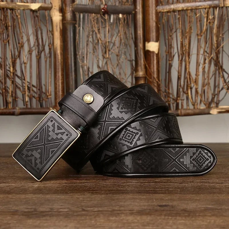 Thick Cowhide Copper Smooth Buckle Cowboy Belt
