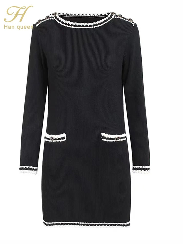 Blocked Stretch Knit Simple Basics Casual Vestidos