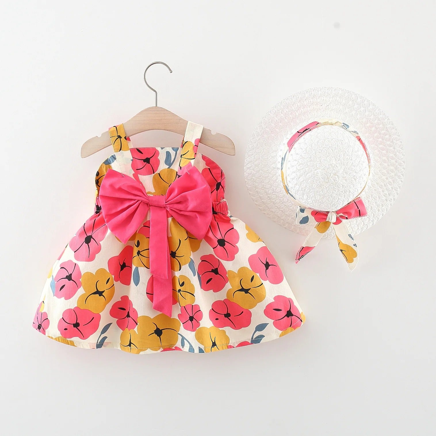 2Pcs/Set Summer children's dress with a bow at the back