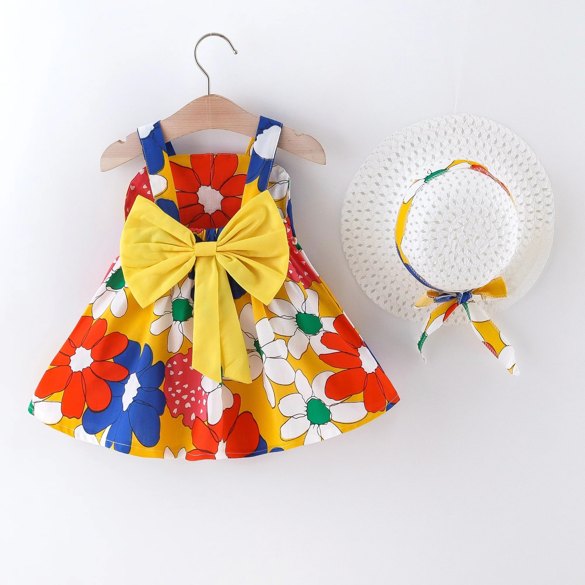 flowers big bow cute and stylish suspender dress.