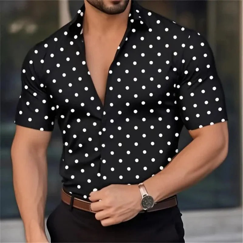 Men's Short Sleeve Button Shirt Polka Dot Lapel Fashion Design