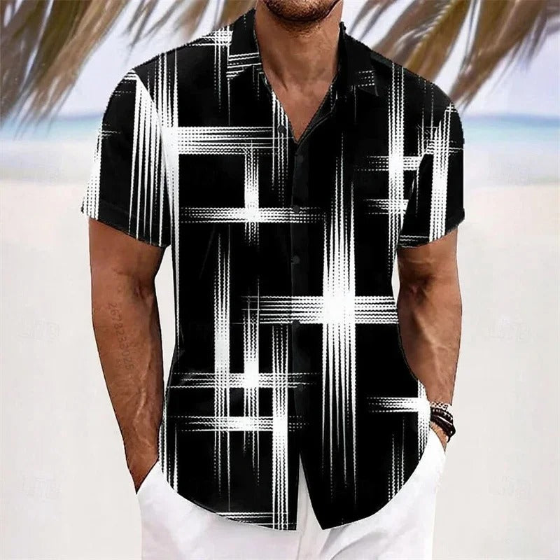 Men's Geometric 3D Printed Lapel Short Sleeve
