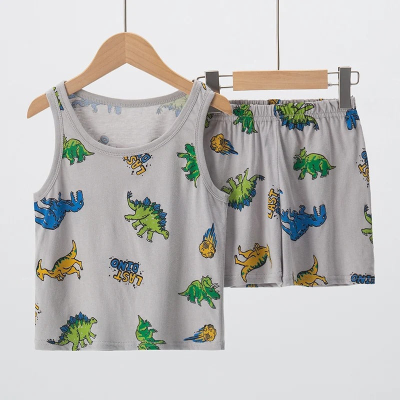 2-piece Round Neck Vest Dinosaur Suit