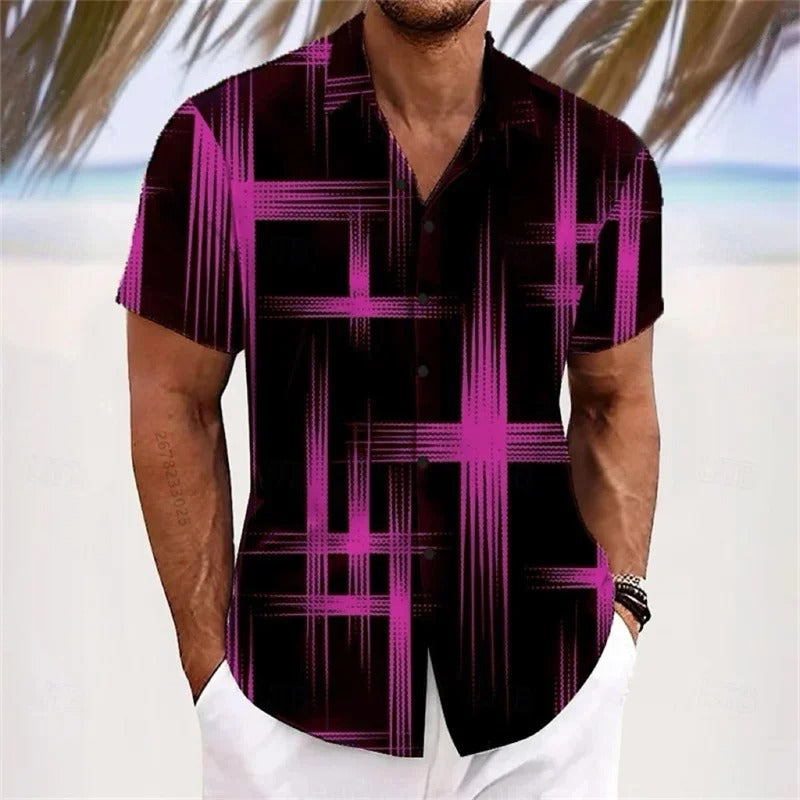 Men's Geometric 3D Printed Lapel Short Sleeve