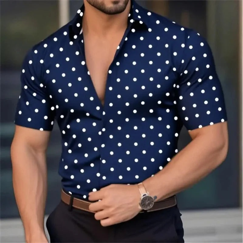 Men's Short Sleeve Button Shirt Polka Dot Lapel Fashion Design