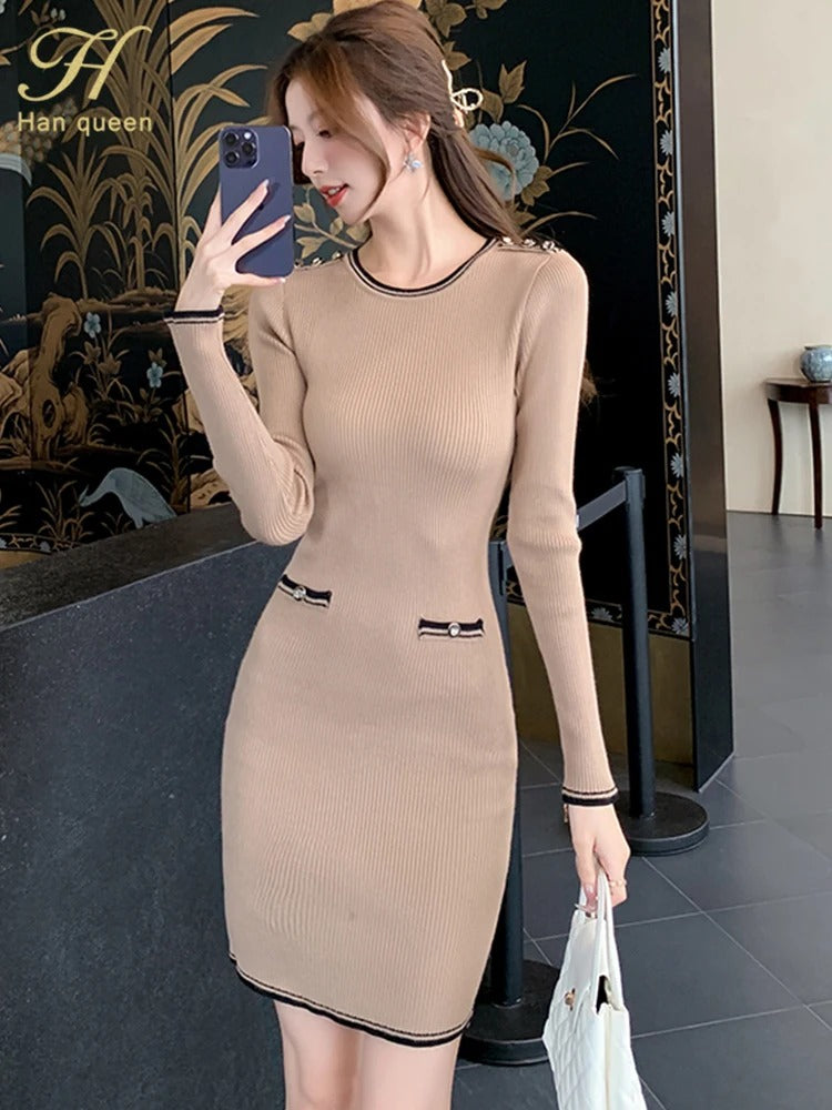 Blocked Stretch Knit Simple Basics Casual Vestidos