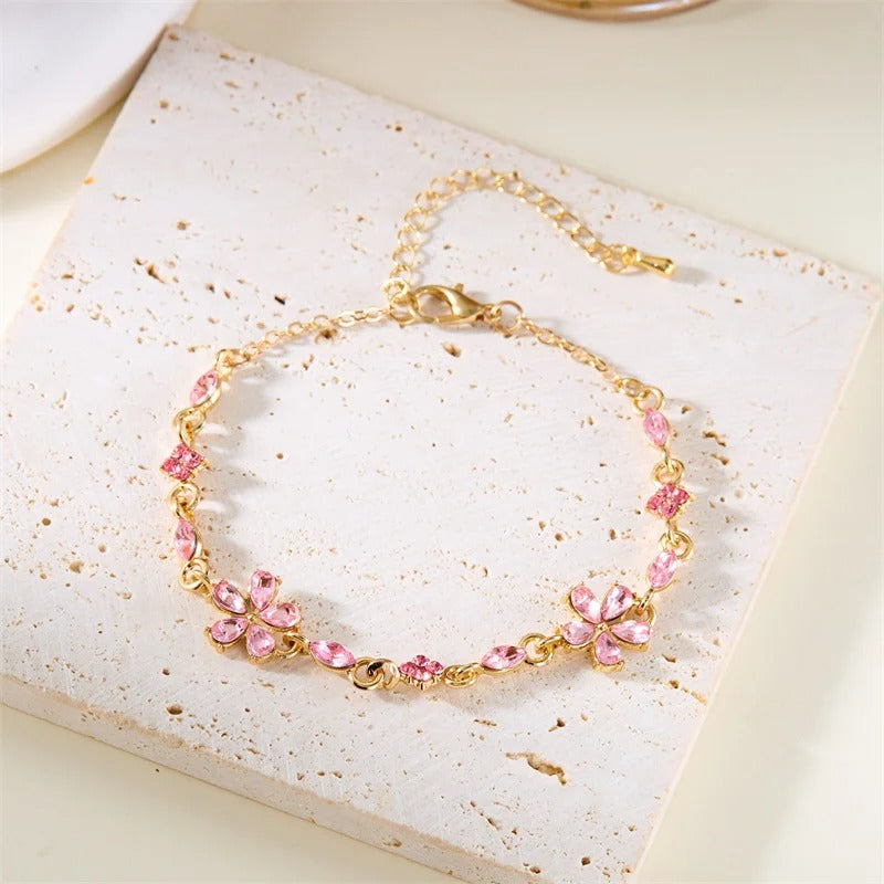 Charm Red Crystal Zircon Flower Bracelet