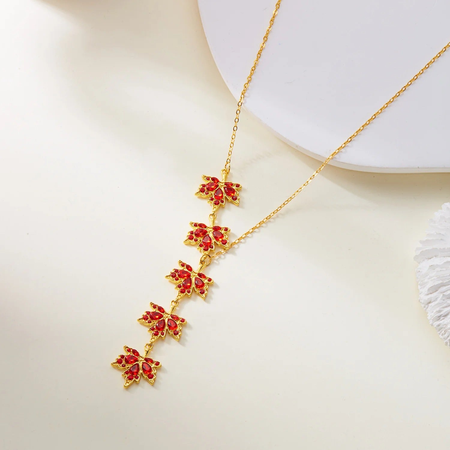 Luxury Red Zircon Maple Leaf Jewelry Set