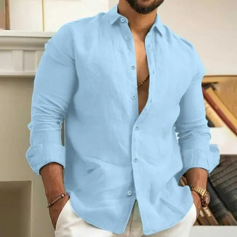 casual lapel long sleeved beach shirt