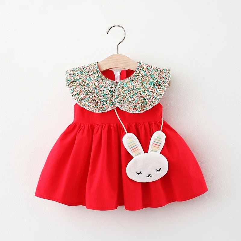 Floral Doll Collar Sleeveless Vest Skirt Solid Color
