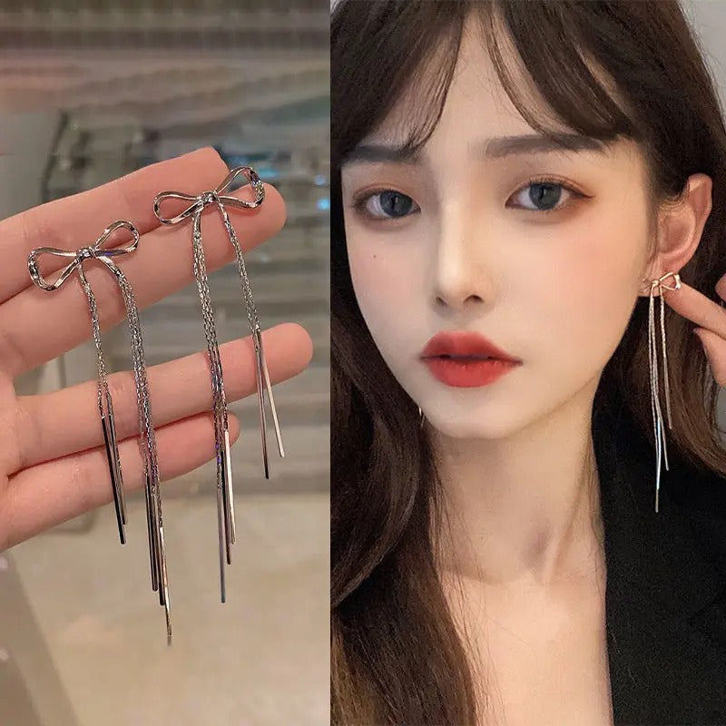 Statement Stud Earrings Fabric Lace Bow Drop Earrings