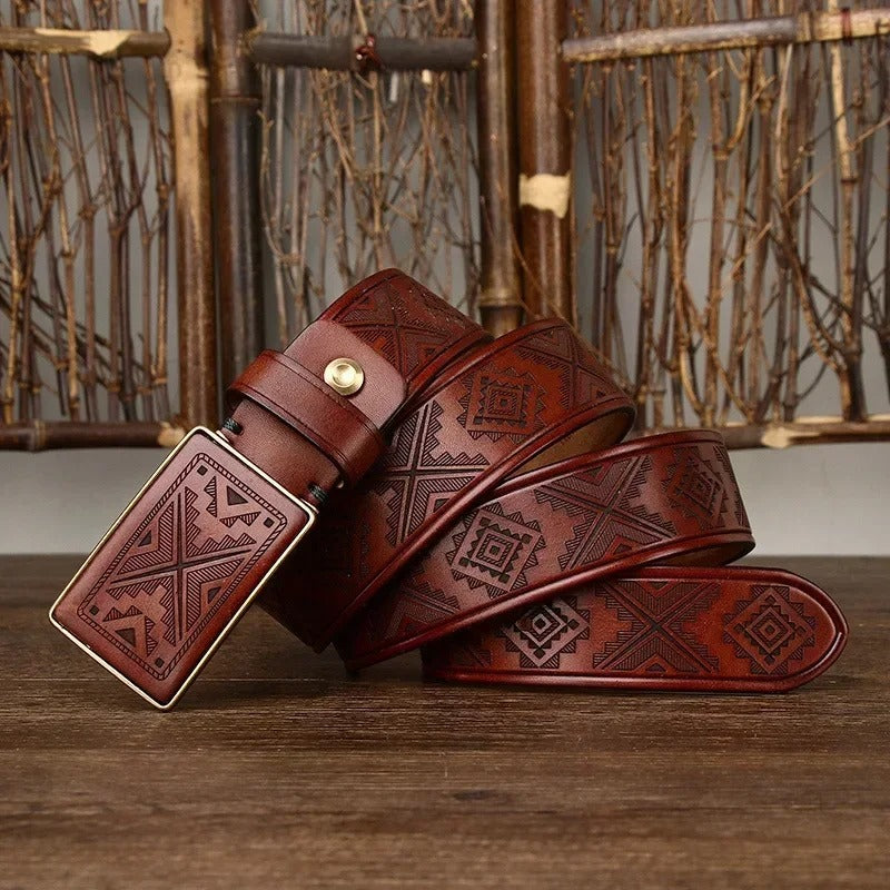 Thick Cowhide Copper Smooth Buckle Cowboy Belt