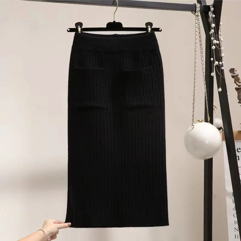 Waist knitted Mid-Calf Elastic Skirt