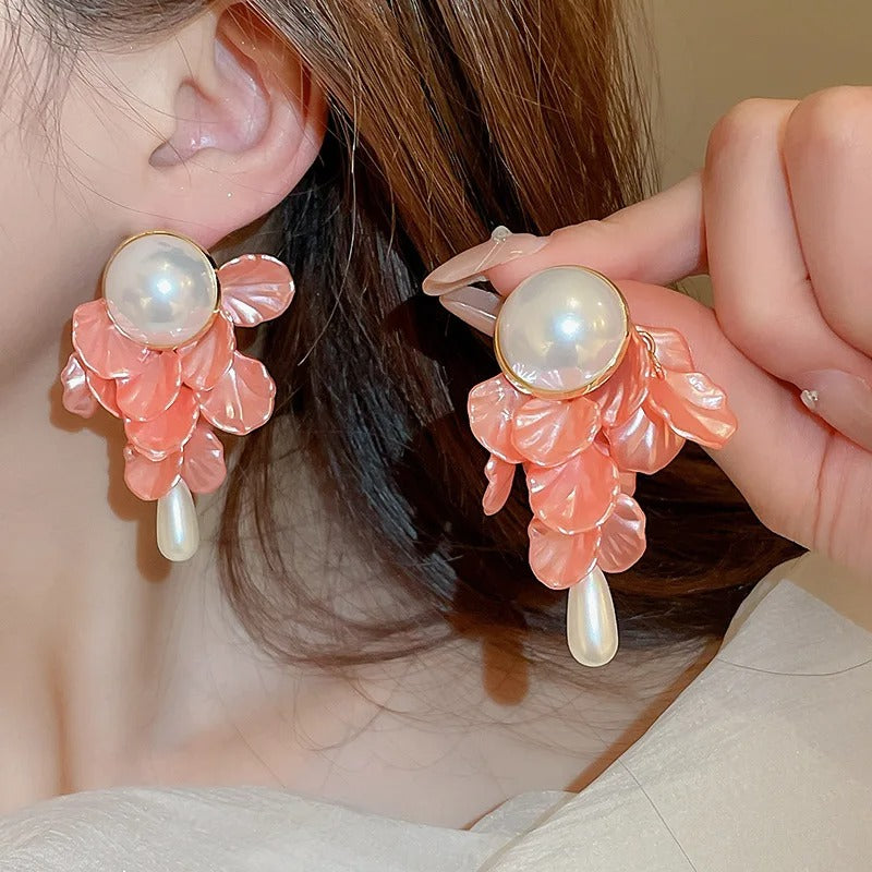 Unique Pearl flower tassels Pendant Earrings