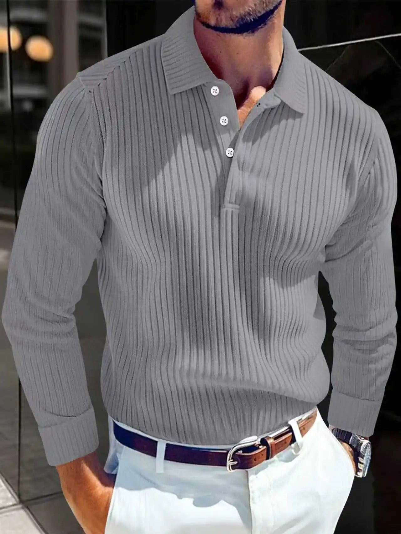 Striped Fashion Men Outdoor Long Sleeve POLO Shirt