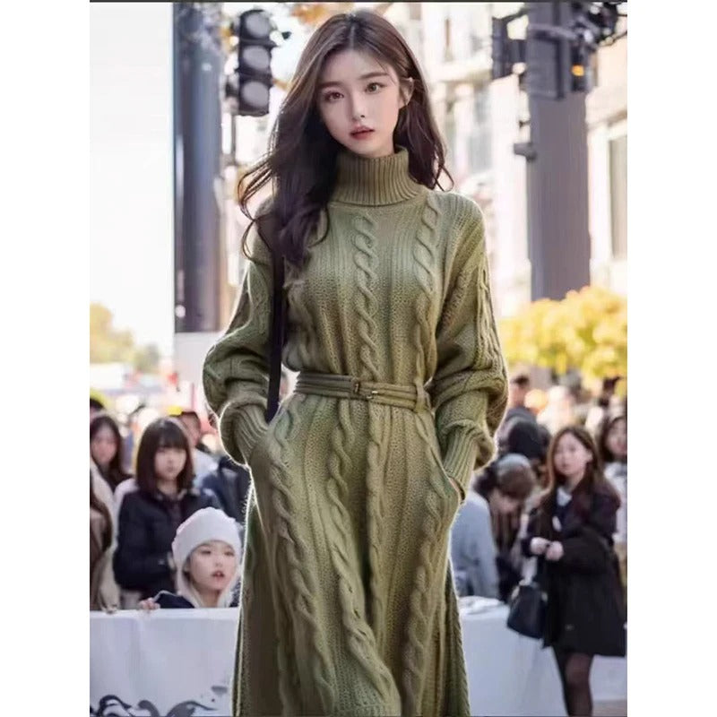 Neck Twisted Knit Sweater Dress