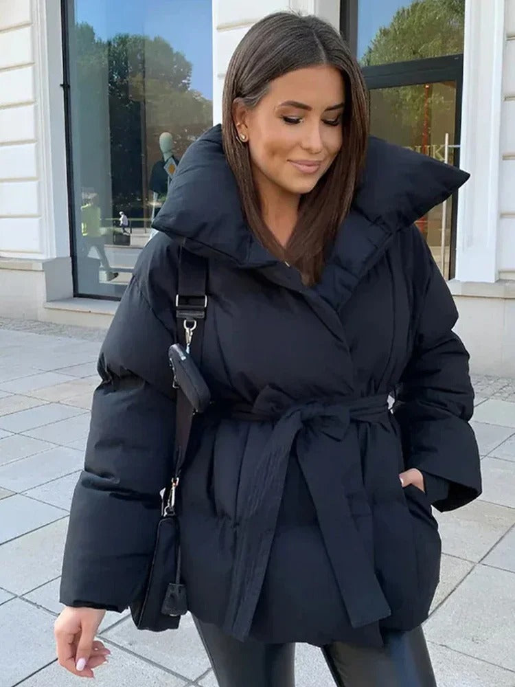 Warm Loose Jacket Tie-up Cotton Coat Long