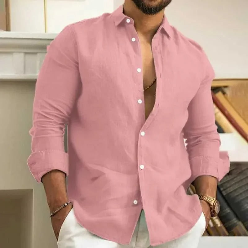 casual lapel long sleeved beach shirt