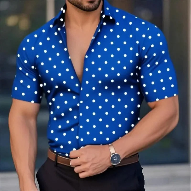Men's Short Sleeve Button Shirt Polka Dot Lapel Fashion Design