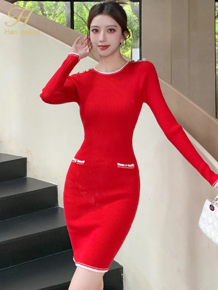 Blocked Stretch Knit Simple Basics Casual Vestidos