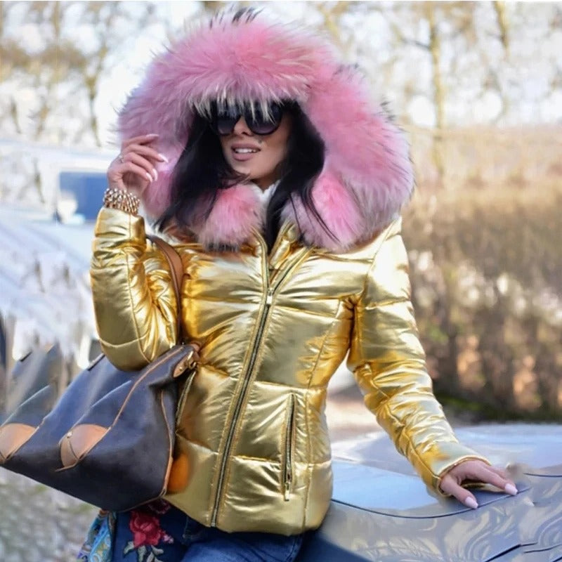 Warm Outwear Hooded Fur Collar Jacket
