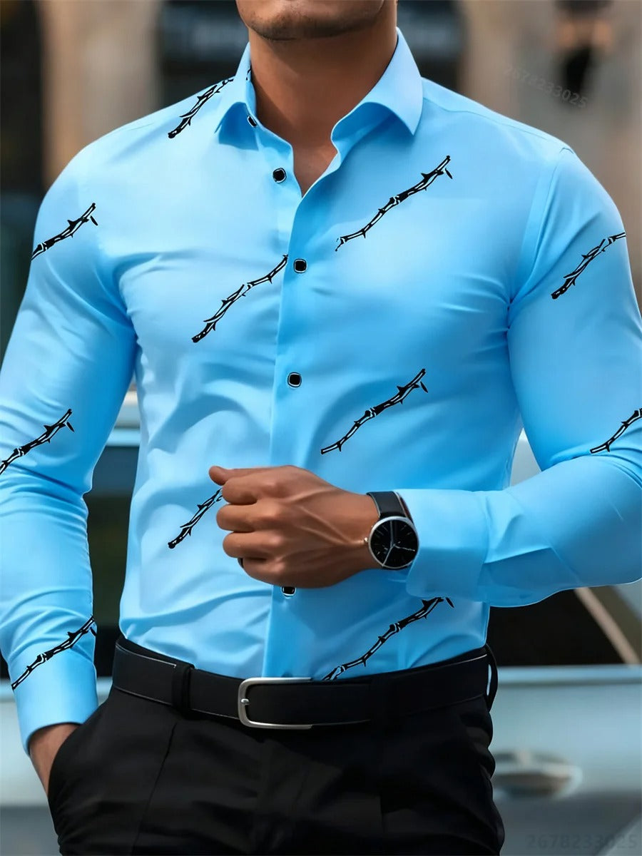 Men's personalized thorn print long-sleeved shirt.