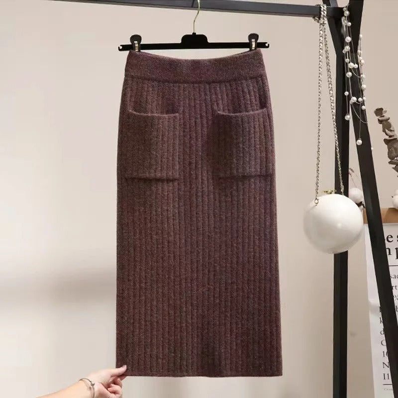 Waist knitted Mid-Calf Elastic Skirt