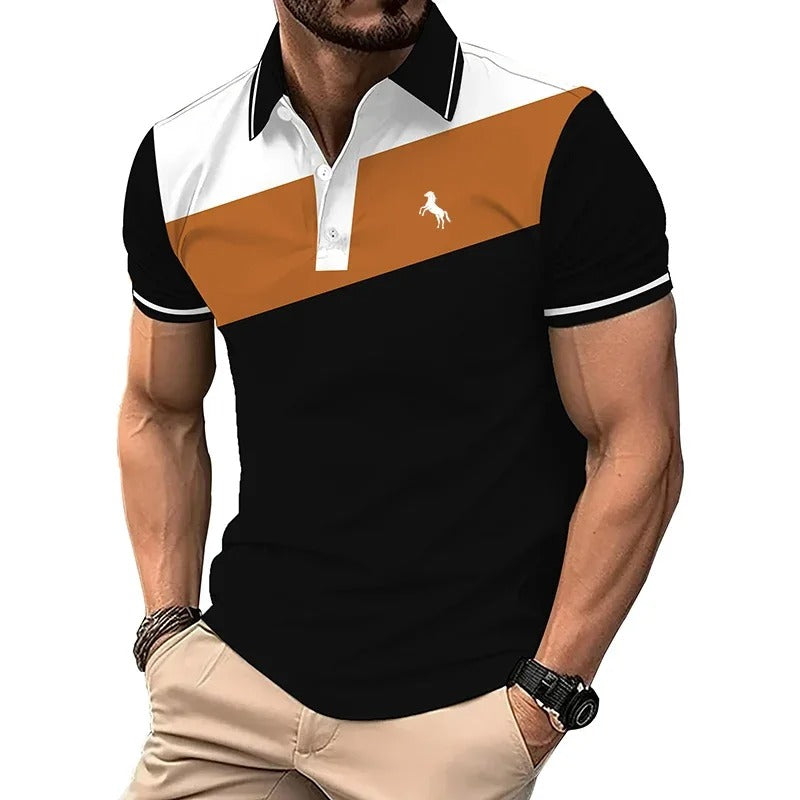 Short Sleeve Spell Color Button Polo Shirt
