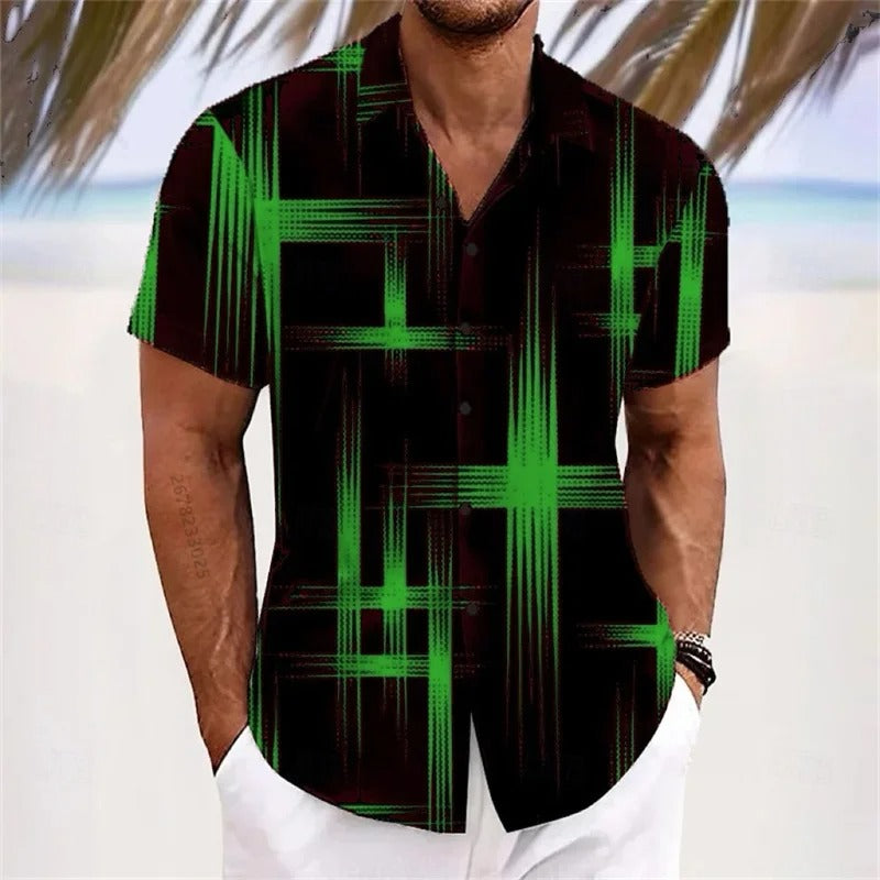 Men's Geometric 3D Printed Lapel Short Sleeve