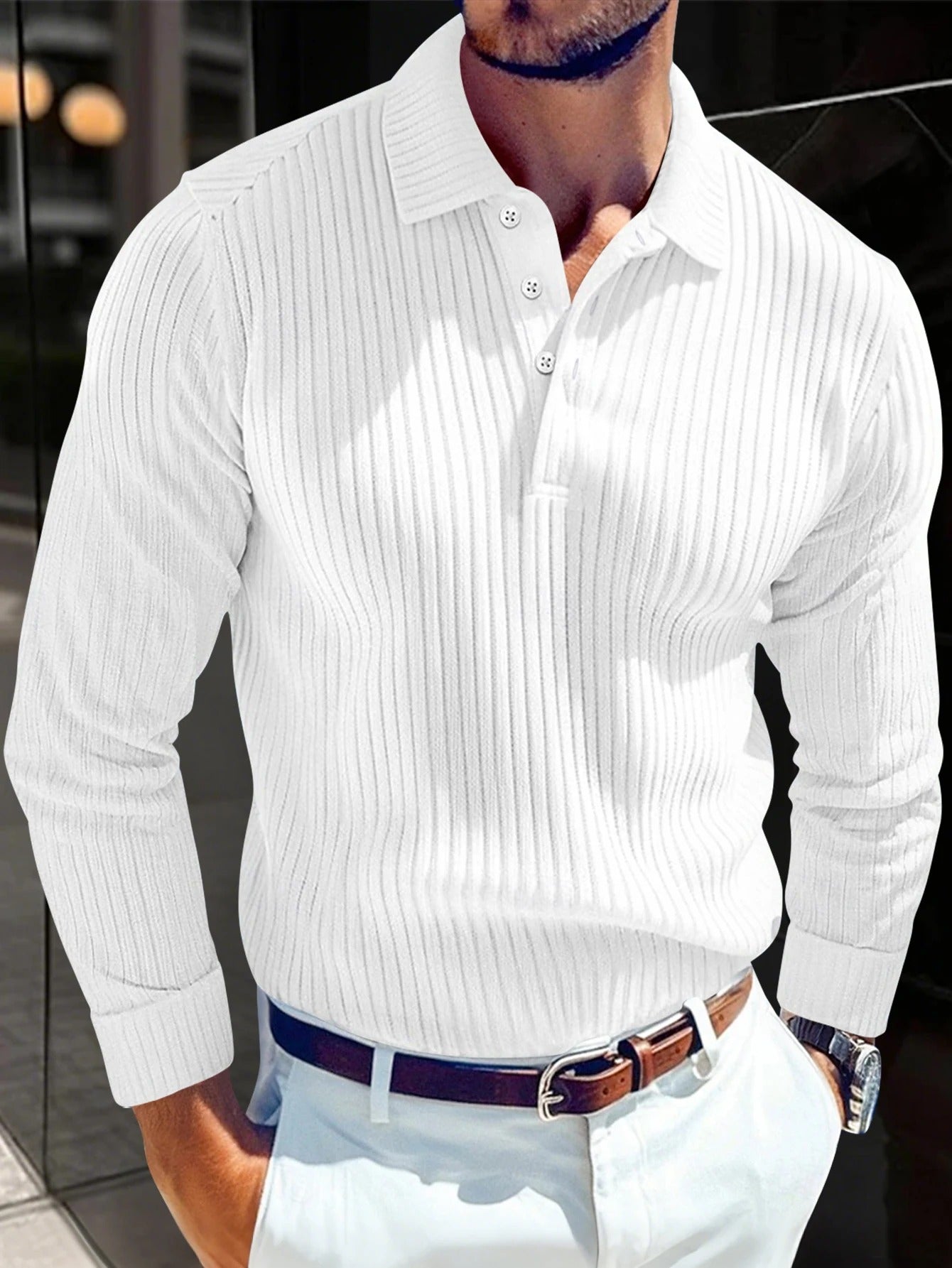Striped Fashion Men Outdoor Long Sleeve POLO Shirt