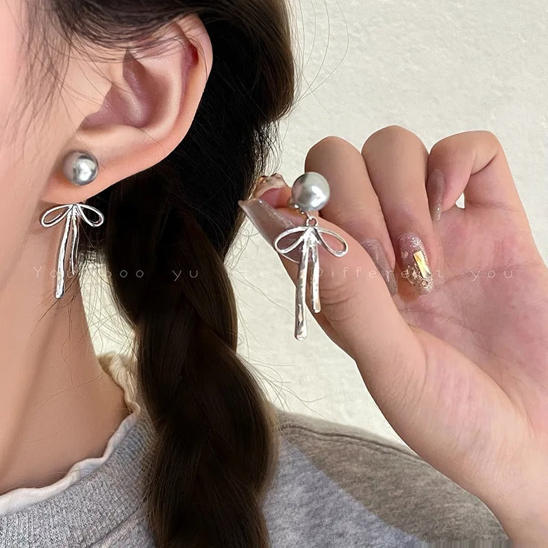 Statement Stud Earrings Fabric Lace Bow Drop Earrings