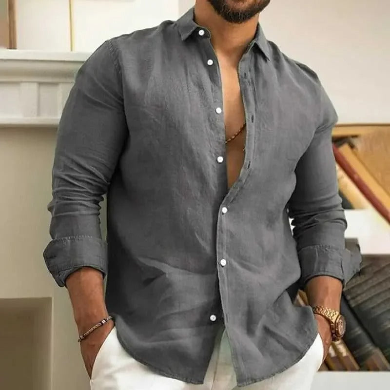 casual lapel long sleeved beach shirt
