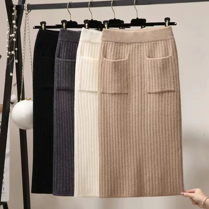 Waist knitted Mid-Calf Elastic Skirt