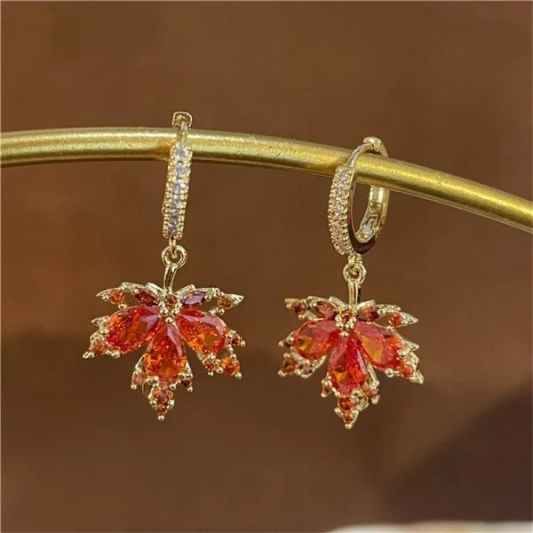 Luxury Red Zircon Maple Leaf Jewelry Set