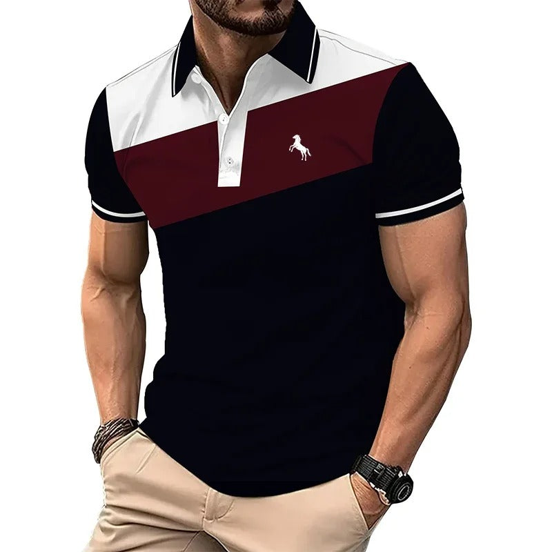 Short Sleeve Spell Color Button Polo Shirt