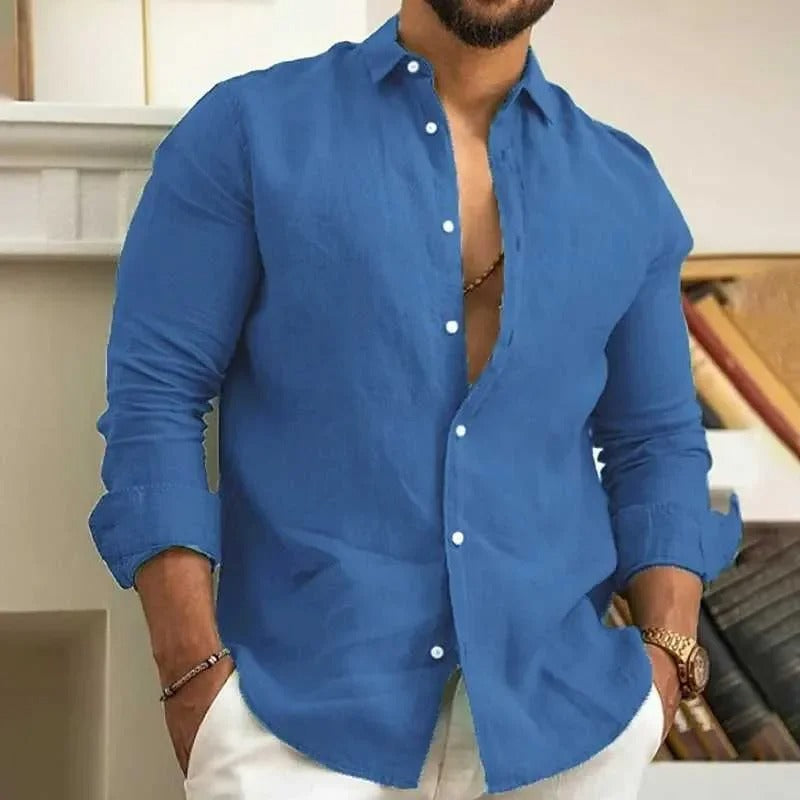 casual lapel long sleeved beach shirt