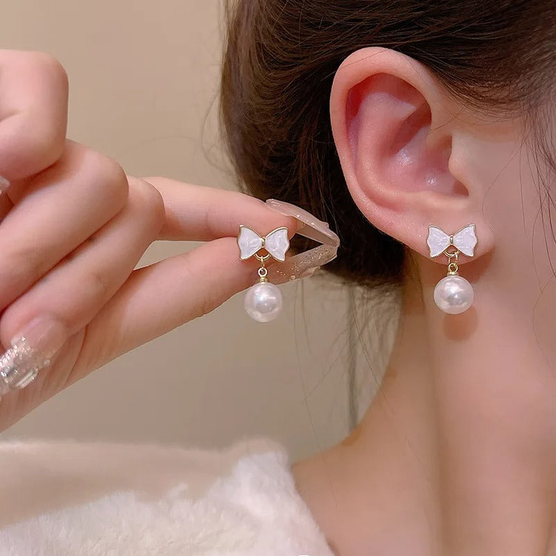 Statement Stud Earrings Fabric Lace Bow Drop Earrings