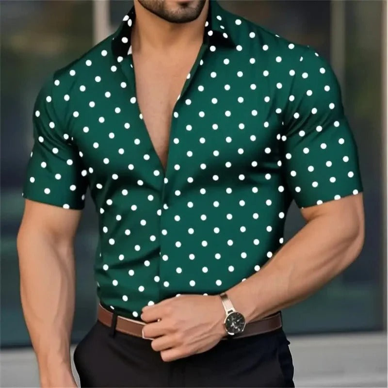 Men's Short Sleeve Button Shirt Polka Dot Lapel Fashion Design