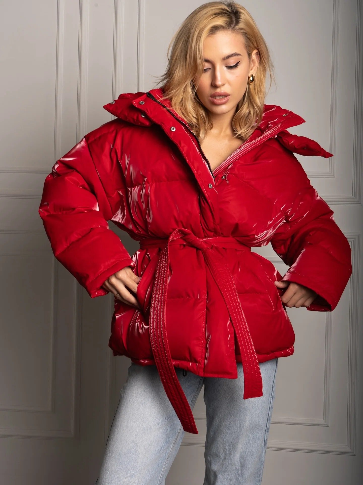 Winter Hooded Cotton Padded Jacket Loose Long Sleeve