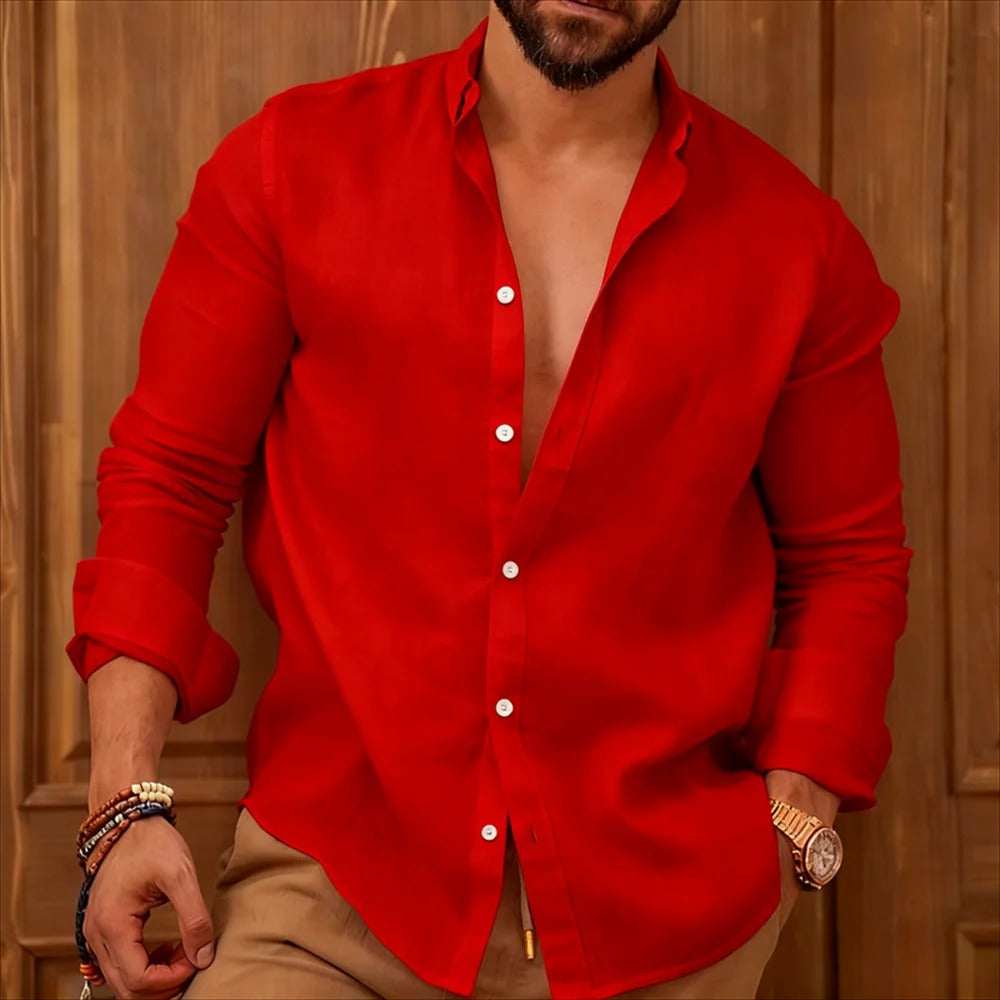 casual lapel long sleeved beach shirt