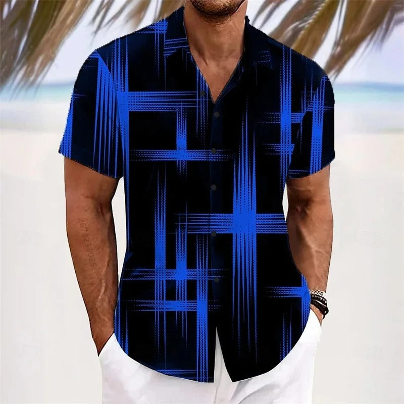 Men's Geometric 3D Printed Lapel Short Sleeve