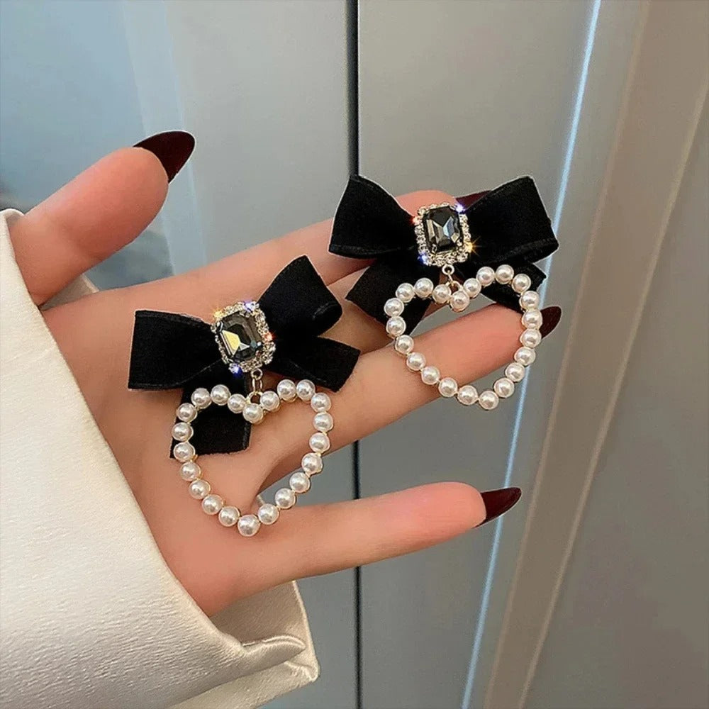 Statement Stud Earrings Fabric Lace Bow Drop Earrings
