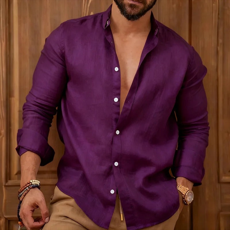 casual lapel long sleeved beach shirt
