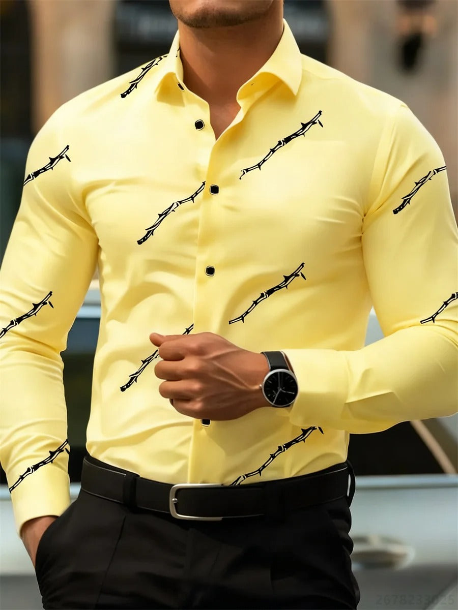 Men's personalized thorn print long-sleeved shirt.