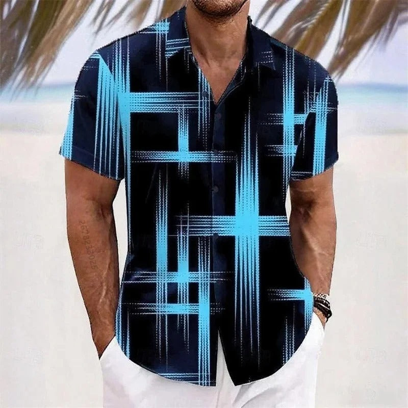 Men's Geometric 3D Printed Lapel Short Sleeve