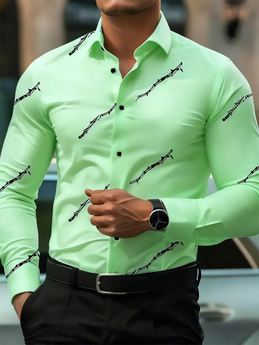 Men's personalized thorn print long-sleeved shirt.