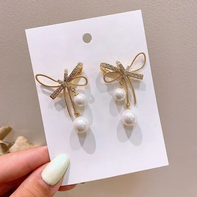 Statement Stud Earrings Fabric Lace Bow Drop Earrings