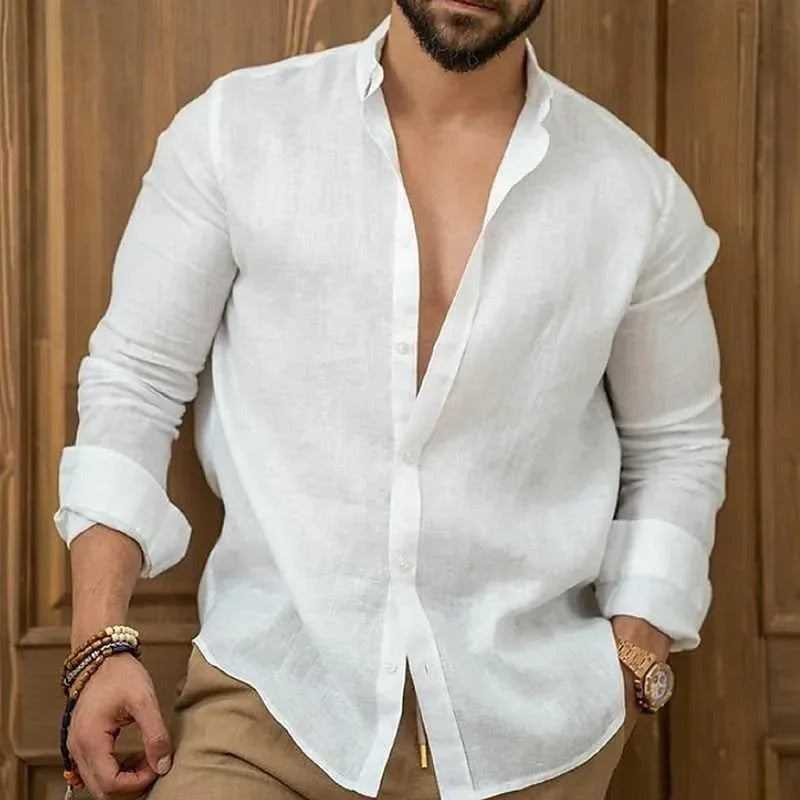 casual lapel long sleeved beach shirt